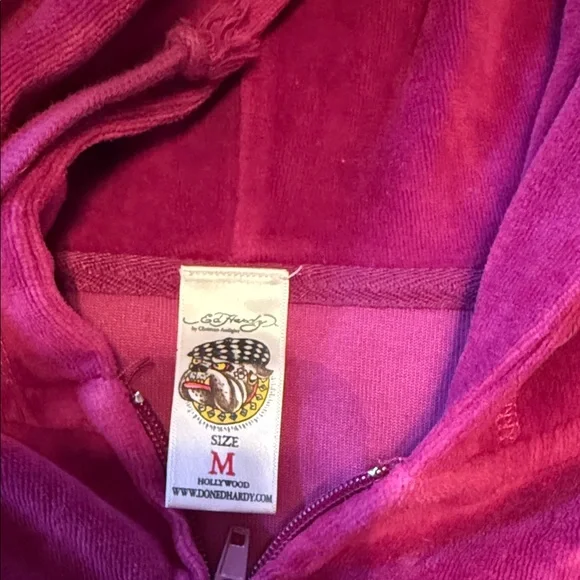 Ed Hardy Hot Pink Velour Hoodie Top🍀 - Picture 2 of 6